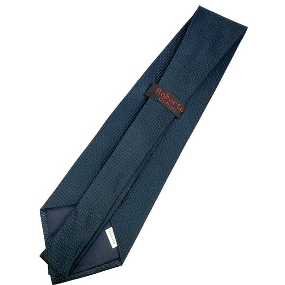 Vintage Roberto Cellini Dark Blue Geometric Necktie Classic Men’s Accessory 58" - Picture 4 of 7